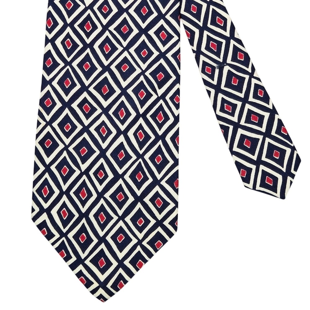 Polo Ralph Lauren Navy Blue Silk Tie Argyle Diamond Pattern USA‎ Made